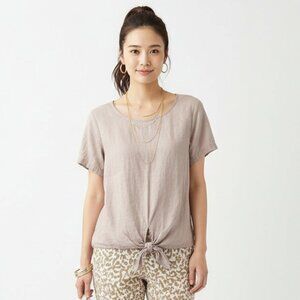 Rachel Zoe 100% Linen Short Sleeve Pale Lavender Tie Waist Top L